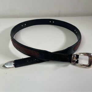 VTG 1996 Sentry Men 40 Leather Western Silver Concho Belt Black Brwn Woven Biker